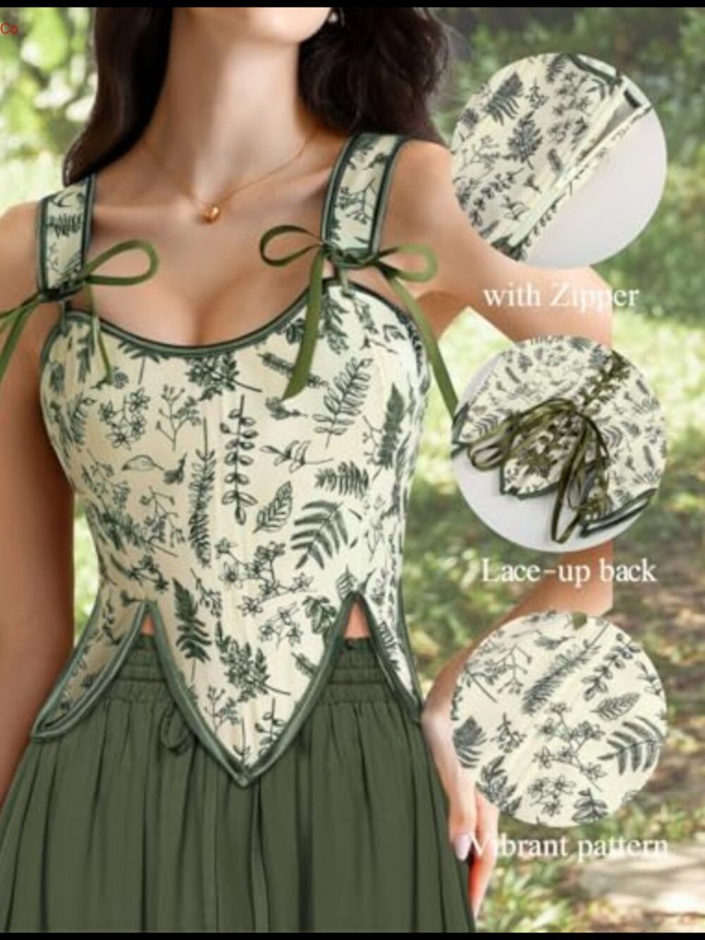Renaissance Corset Top Floral Boned Bodice Lace Up Bustier Costume - Picture 2 of 6